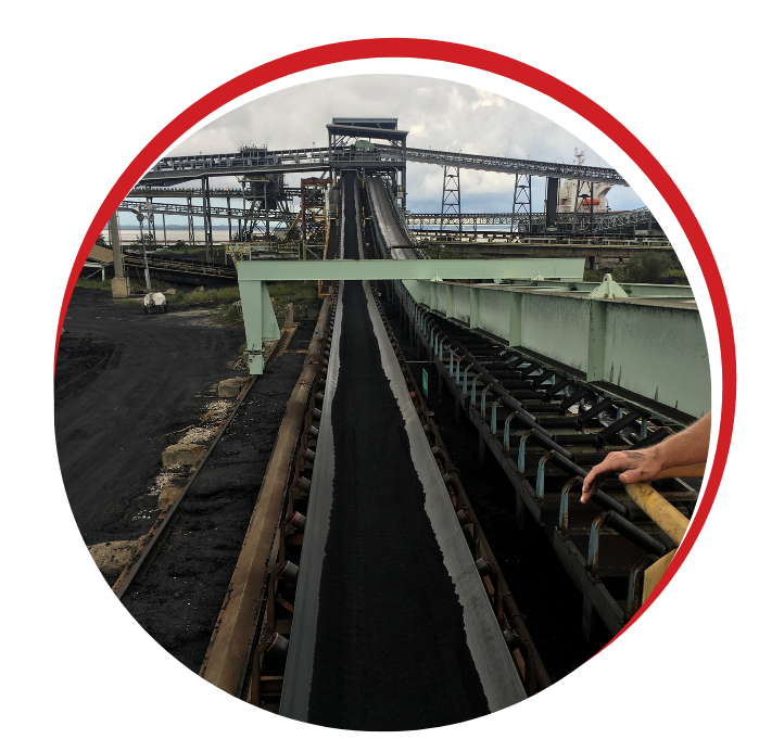 aggregate conveyor belt with red border